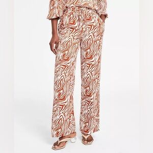 Bar III Women's Animal Print Satin Pull On Pants & Blouse Set Small